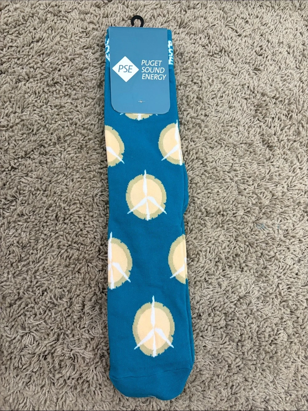 Teal Men’s Crew Socks - Peace Sign Pattern